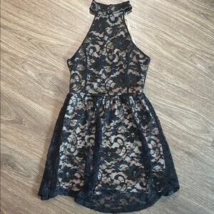 Charlotte Russe XS fit flare sleeveless lace black dress high neck women juniors